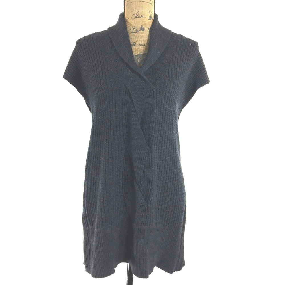 QI Sweater SMALL Charcoal Gray 100% Wool Long Legging Tunic Shawl Collar Comfy